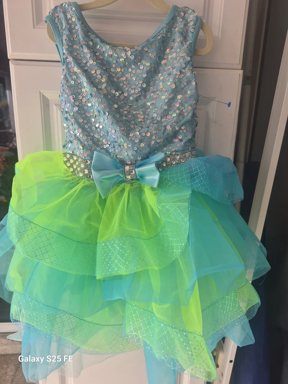 Weissman Aqua and Neon Green Sequin Tutu Dress